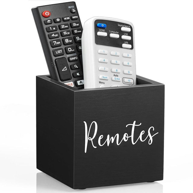 DRASTAR Remote Holder,TV Remote Control Holder, Mini Remote Caddy,Mini Remote Organizer for Table,Small Wooden Remote Box for Nightstand, Black