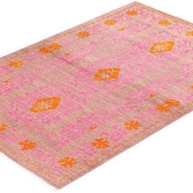 One-of-a-Kind Hand Knotted Floral Eclectic Beige Area Rug