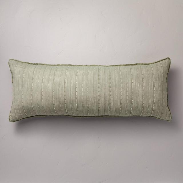 16"x42" Washed Loop Stripe Lumbar Bed Pillow Sage Green - Hearth & Hand™ with Magnolia