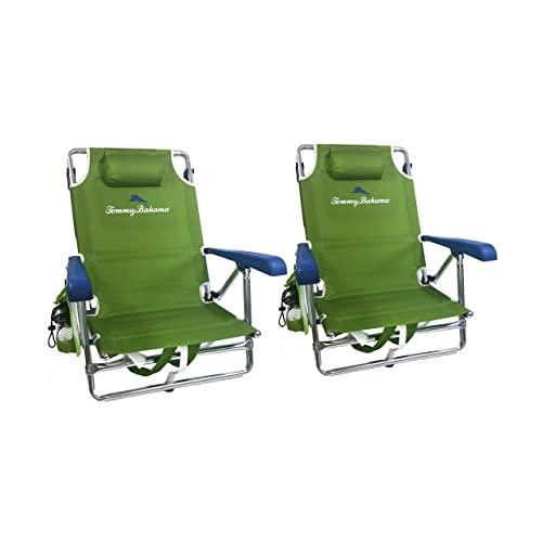 Tommy Bahama Set of 2 Backpack Beach Chairs with Cooler, Storage Pouch and Towel Bar