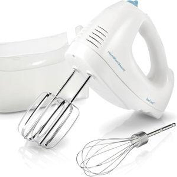 Hamilton Beach 6-Speed Electric Hand Mixer with Whisk, Traditional Beaters, Snap-On Storage Case, 250 Watts, White