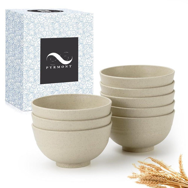 Wheat Straw Bowls Set of 8,10 OZ Small Bowls,Kids Bowls,Cereal Bowls,Plastic Bowls Reusable,Unbreakable Ice Cream Bowls for Dessert,Snack,BPA-Free,Dishwasher & Microwave Safe Bowls for Kitchen,Beige