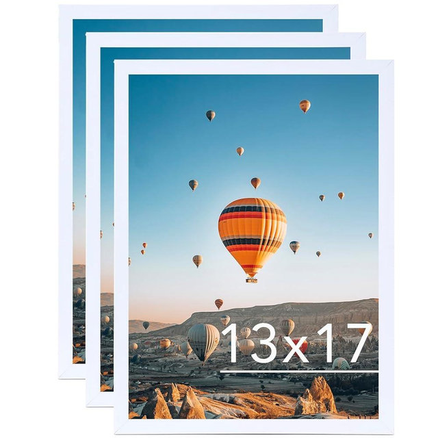JCJMY 13x17 White Picture Frame Set of 3, Horizontal and Vertical Formats for Wall Hanging, 13 x 17 Wall Gallery Poster Photo Frames with Shatter Resistant Plexiglass, 3 Pack, White
