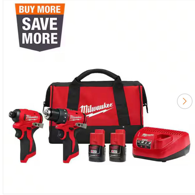 Milwaukee M12 12-Volt Lithium-Ion Brushless Cordless Subcompact Drill and Impact Driver Combo Kit w/2 Batteries and Bag (2-Tool) 3494-22