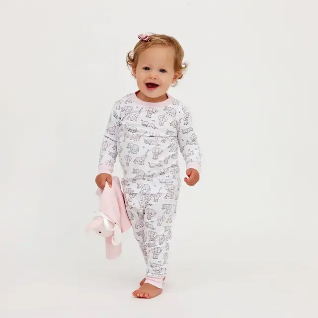 Pink Elephants Long Sleeve Pajama Set