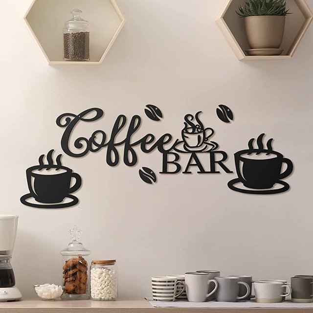 Metal Coffee Bar Sign Rustic Coffee Bar Hanging Wall Decor Coffee Signs for Coffee Bar Metal Coffee Wall Art for Coffee Bar Home Office Kitchen(Coffee Bar, Bean and Cup Style)