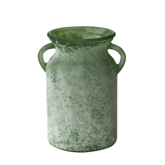 SHMILMH Glass Flower Vase with Handle – 8 Inches Rustic Imitation Ceramic Vase for Flowers, Vintage White Green Centerpiece Decor for Farmhouse, Modern Home, Table & Holiday Decorations