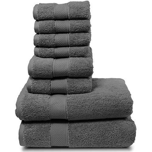 Maura 8 Piece Bath Towel Set.2 Extra Large 30"x56" Premium Turkish Bath Towels, 2 Hand Towels, 4 Washclothes. Thick, Soft, Plush and Highly Absorbent Luxury Hotel & Spa Quality Towels - Space Gray