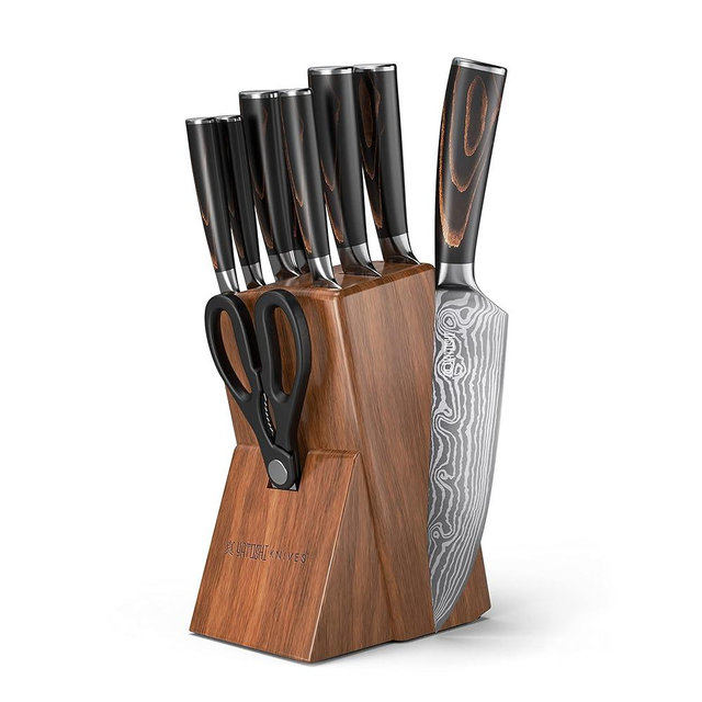 Yatoshi 9 Piece Block Set - Pro Kitchen Knife Set Ultra Sharp High Carbon Steel with Ergonomic Handle