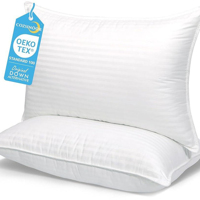 COZSINOOR Bed Pillows for Sleeping Queen Size - Hotel Quality Set of 2 - Breathable Down Alternative Microfiber Filled for Back, Stomach, Side Sleepers, Cooling & Skin-Friendly
