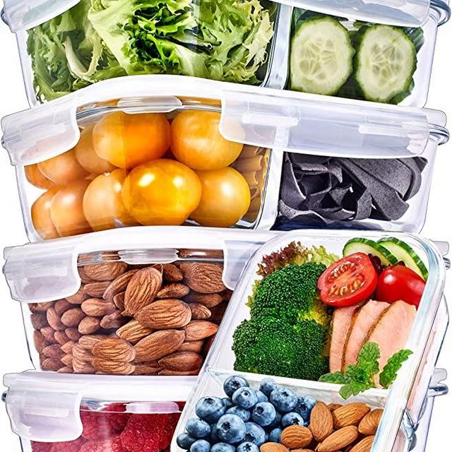 Glass Meal Prep Containers 2 Compartment Meal Prep Containers Glass (36 Ounce, 5 Pack) - Glass Food Prep Containers Glass Divided Lunch Containers Glass Lunch Containers with Lids Glass Containers