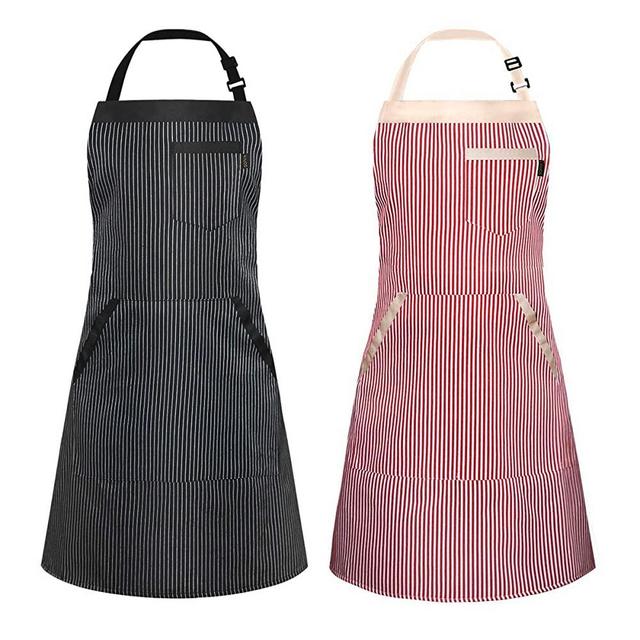 Iivos Aprons for Women Men Chef,Adjustable Bib Apron with 3 Pockets 40" Long Ties,Commercial Grade,Unisex 33" x 28"(2pc)
