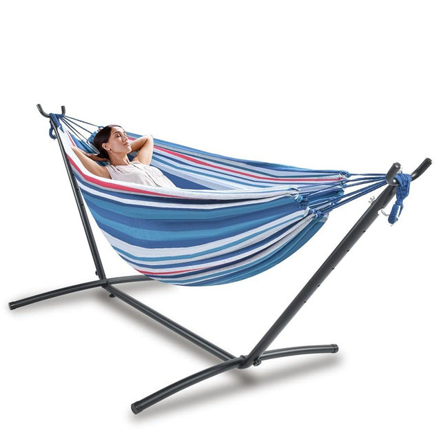 Double Hammock Comfortable with Stand for Hanging Sturdy 440lbs Capacity Hammock for Camping Outside Garden Outdoor Indoor Patio Backyard, Blue