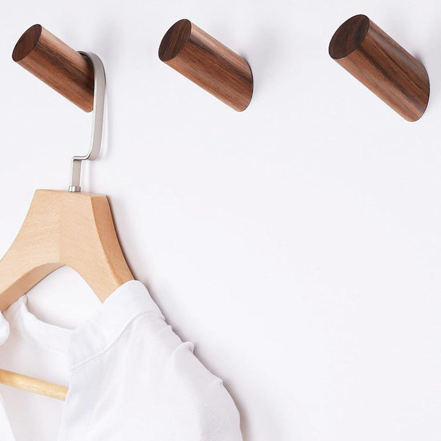 Felidio Wood Hooks, 3 Pack Wall Hooks Heavy Duty Rustic Coat Hooks Wall Mounted, Decorative Hooks for Hanging Coats Hats Towels Robes Hat Rack for Wall (Walnut Wood)