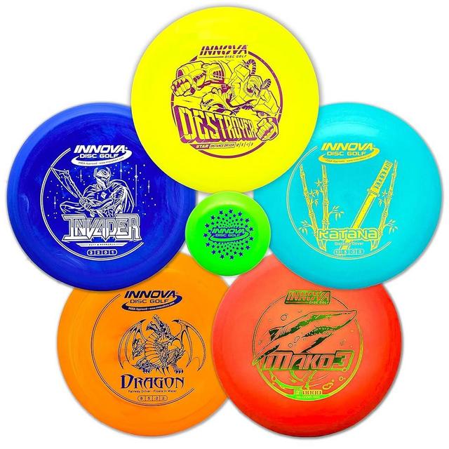 Innova Discs Golf Set 5 Disc Set Includes Disc Golf Driver, Mid-Range,Disc Golf Putter - Innova Star Destroyer, DX Dragon, Disc Golf Discs, Frisbee Golf Discs Set, PDGA Approved Colors Will Vary