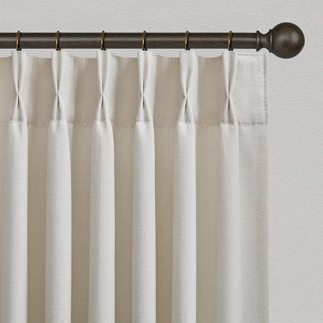 Yuanice Pinch Pleated 84 Inches Long Linen Curtains for Bedroom or Living Room, Memory Shaped Cream Window Drapes Light Filtering Privacy 7 ft Boho Curtain with Back Tab and Hooks 2 Panels Set