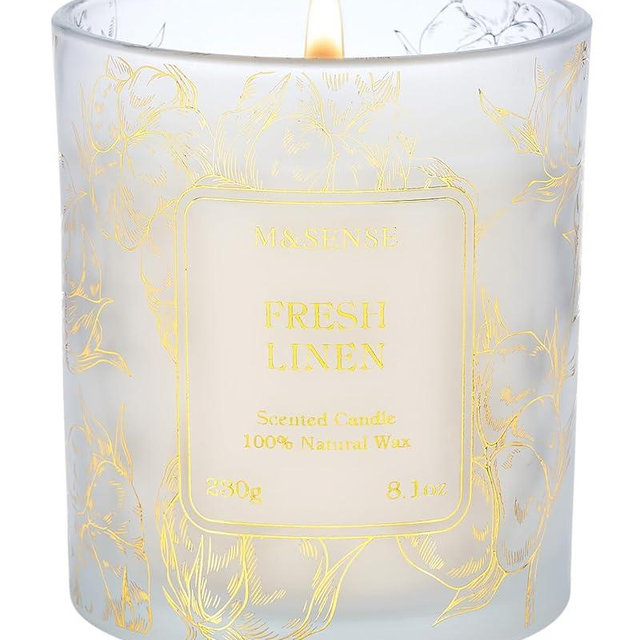 M&SENSE Herbal Scented Vegan Soy Candles,Heavy Scented Fresh Linen, No Toxin 7.8oz 42-Hour Long Burning Time,Calming Candles for Home Fragrance Office,Housewarming Gift for Women & Men