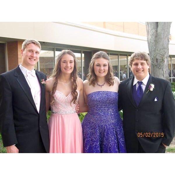 Junior year prom with bridesmaid Emily Harding and her now husband Adam. May, 2015.
