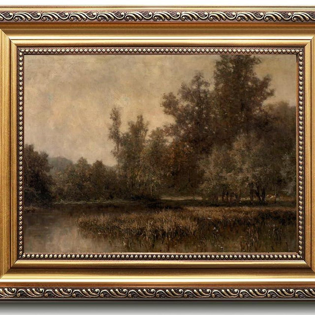 uniro Vintage Gold Framed Wall Art, Farmhouse Wall Decor Dark Moody Fall Canvas Art Prints Painting, Rustic Landscape Wall Art Picture, Antique Country Wall Decor for Living Room, Bedroom, Bathroom, Office, Vintage Home Decor - 9x12Inch
