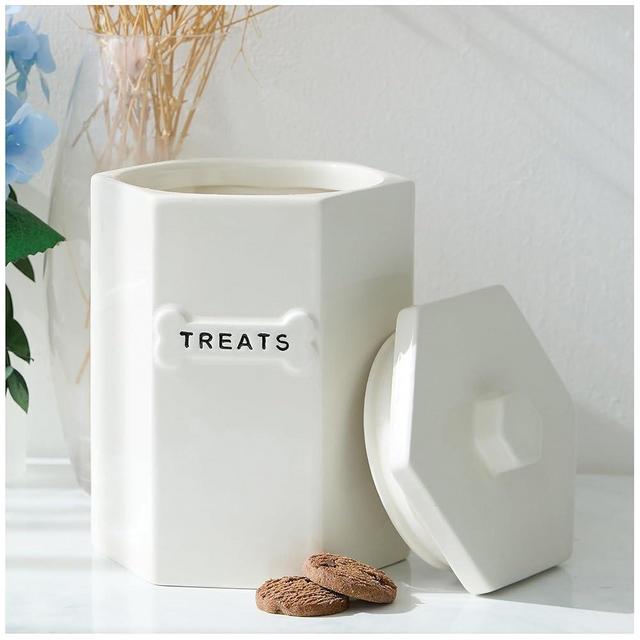 AuraHome Dog Treat Jar with Airtight Sealing Lid Hexagon Doggy Treat Container Canister with Airtight Sealing Doggie Cookie Jar Dog Treat Jar Ceramic Dog Treat Container AirTight