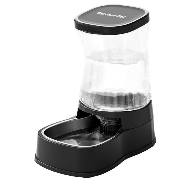 Automatic Gravity Water Dispenser for Dogs, 1Gallon Stainless Steel Dog and Cat Water Bowl Dispenser, Dog Water Fountain Dispenser for Small&Medium Dogs, Cats, Puppies(Black)