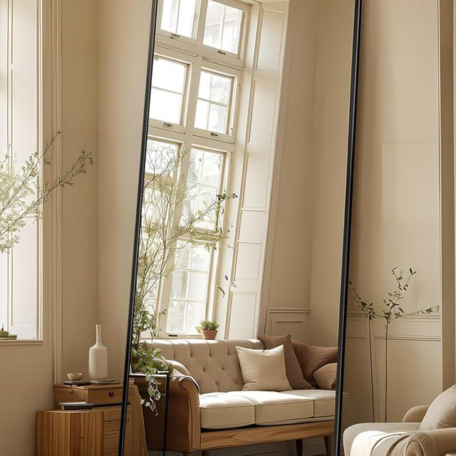 Antok Full Length Mirror, 71"x28" Floor Mirror, Floor Standing Freestanding Full Body Mirror with Stand for Bedroom, Hanging Mounted for Living Room Cloakroom, Black