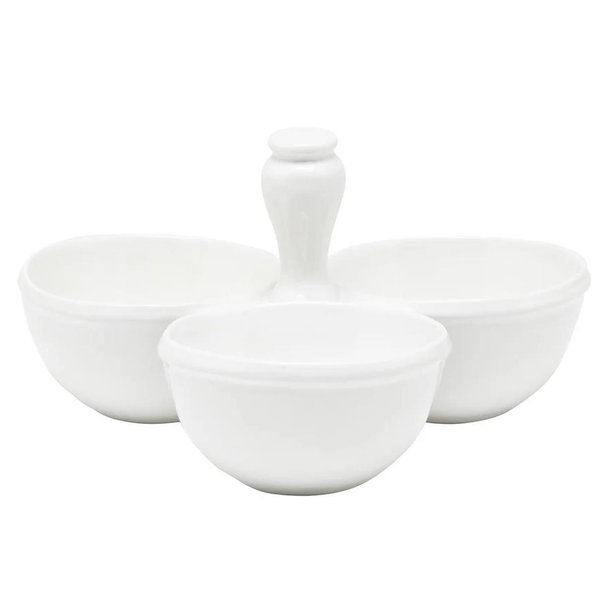 Ariana Stoneware White Triple Snack Bowl