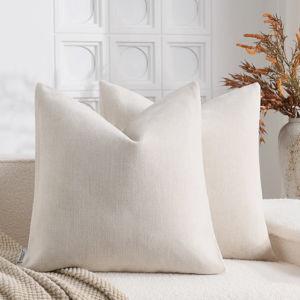 Soft Textured Slub Chenille Solid Cushion Cover Cozy Neutral Farmhouse Decorative Pillow Covers (Set of 2) - Ivory, Square 20"