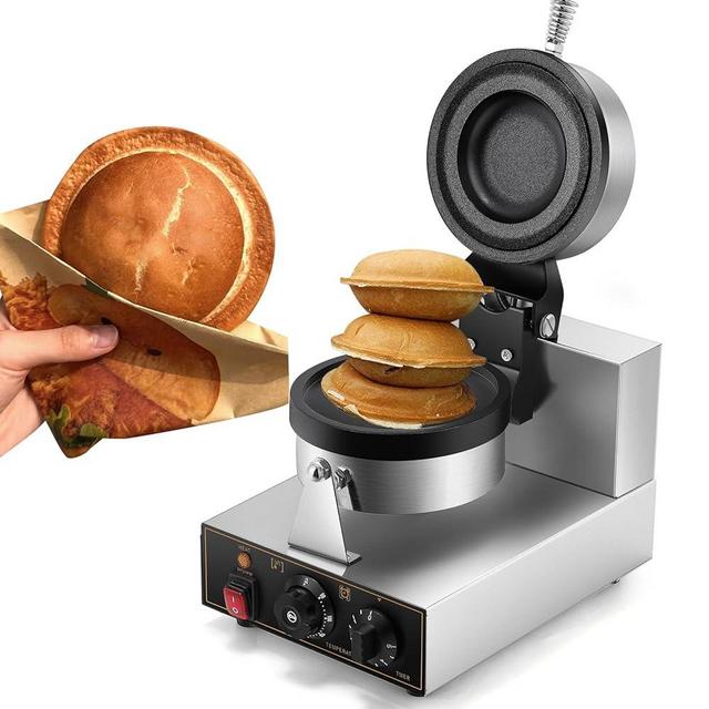 Moongiantgo Burger Waffle Maker, Ice Cream Filling UFO Burger Waffle Maker, 50-300℃ Temp and 0-5 Time Control Gelato Panini Press for Home Kitchen, Cafe or Restaurant (110, Volts)