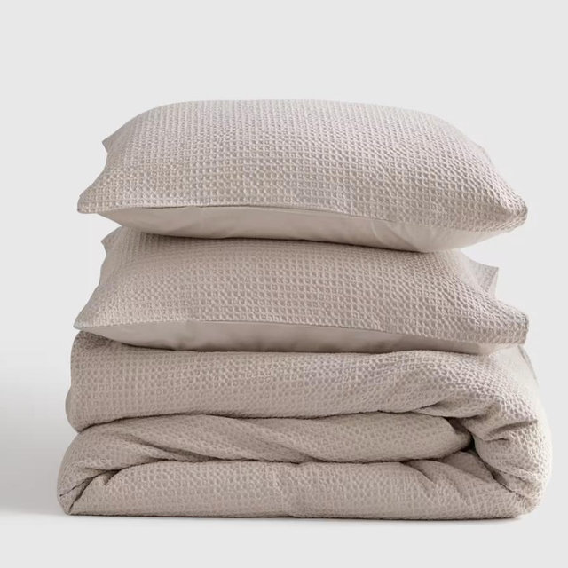 Organic Luxe Honeycomb Duvet Cover Set - Sand, Full/Queen