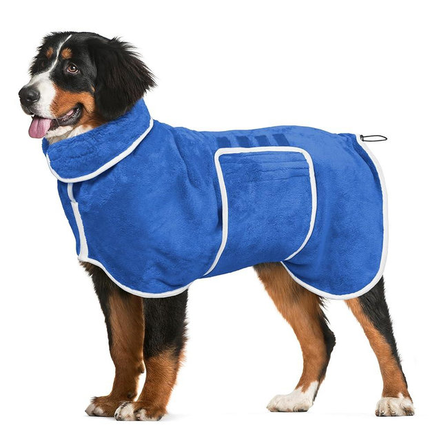 Dog Bathrobe Towel Dog Drying Coat - Super Absorbent Towels Bath Robe for Dogs Large, Soft Adjustable Collar & Belly Strap Fast Drying Coat Pet Cat Bath Robe (Medium Blue‌, X-Large)