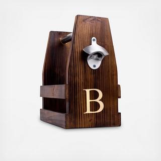 Personalized Rustic Craft Beer Carrier with Bottle Opener