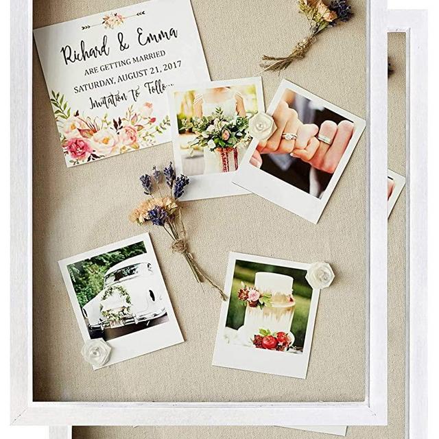 White Shadow Box Display Case - Set of 2 Deep Wood & Glass Shadowbox Frame 11x14 with Linen Board - Wall-Hanging & Free-Standing - 3D Showcase Keepsake Art Graduation Baby Wedding Military Sport Flag