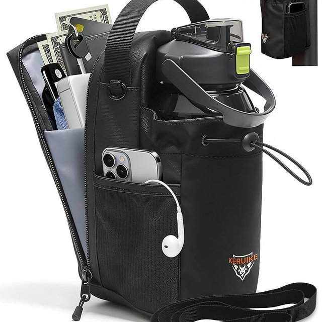 KERUIKE Magnetic Gym Bag For Men Women Magnetic Gym Water Bottle Bag with Phone Pocket Water Bottle Holder for Gym & 5 N52 Strong Magnets Gym Accessories Small Gym Bag for Gifts Sports Garage