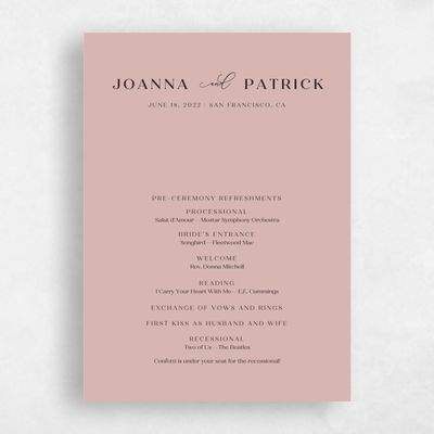 Dusty Rose, Pink Wedding Program - Colbie