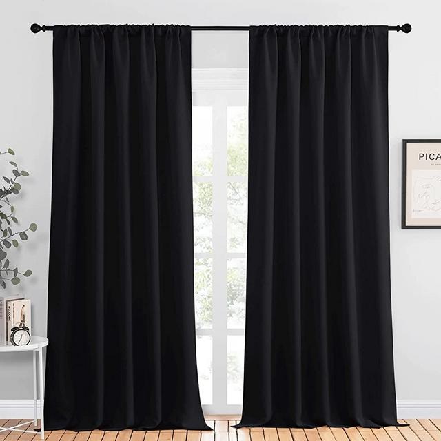 NICETOWN Black Out Window Curtains - Solid Home Decor Thermal Insulated Blackout Drapes/Draperies for Bedroom, Privacy Assured Window Treatment (2 Panels, 52 inches Wide by 95 inches Long)