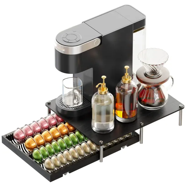 SpaceAid Bamboo Coffee Pod Holder Drawer, Large Capacity Organizer Compatible with Nespresso Vertuo Capsules, Holds 40 Big or 56 Small Pods, Black