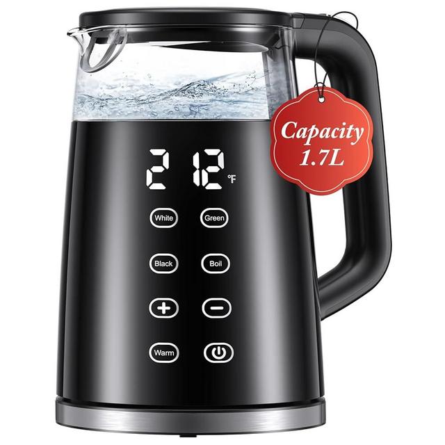 Veken Electric Tea Kettle, 1.7Liter/1500W Hot Water Boiler Heater Pot, Digital Display Temperature Control, Keep Warmer, Automatic Shut Off, Boil Dry Protection, Glass Boiling Teapot Kettles(Black)