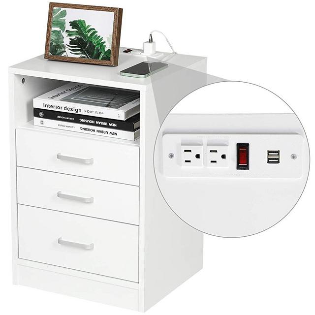 ADORNEVE White Nightstand 3 Drawers with Open Storage Bedroom Furniture End Table Side Table Wooden Sofa Side Stand Cabinet,with Sliding Drawer
