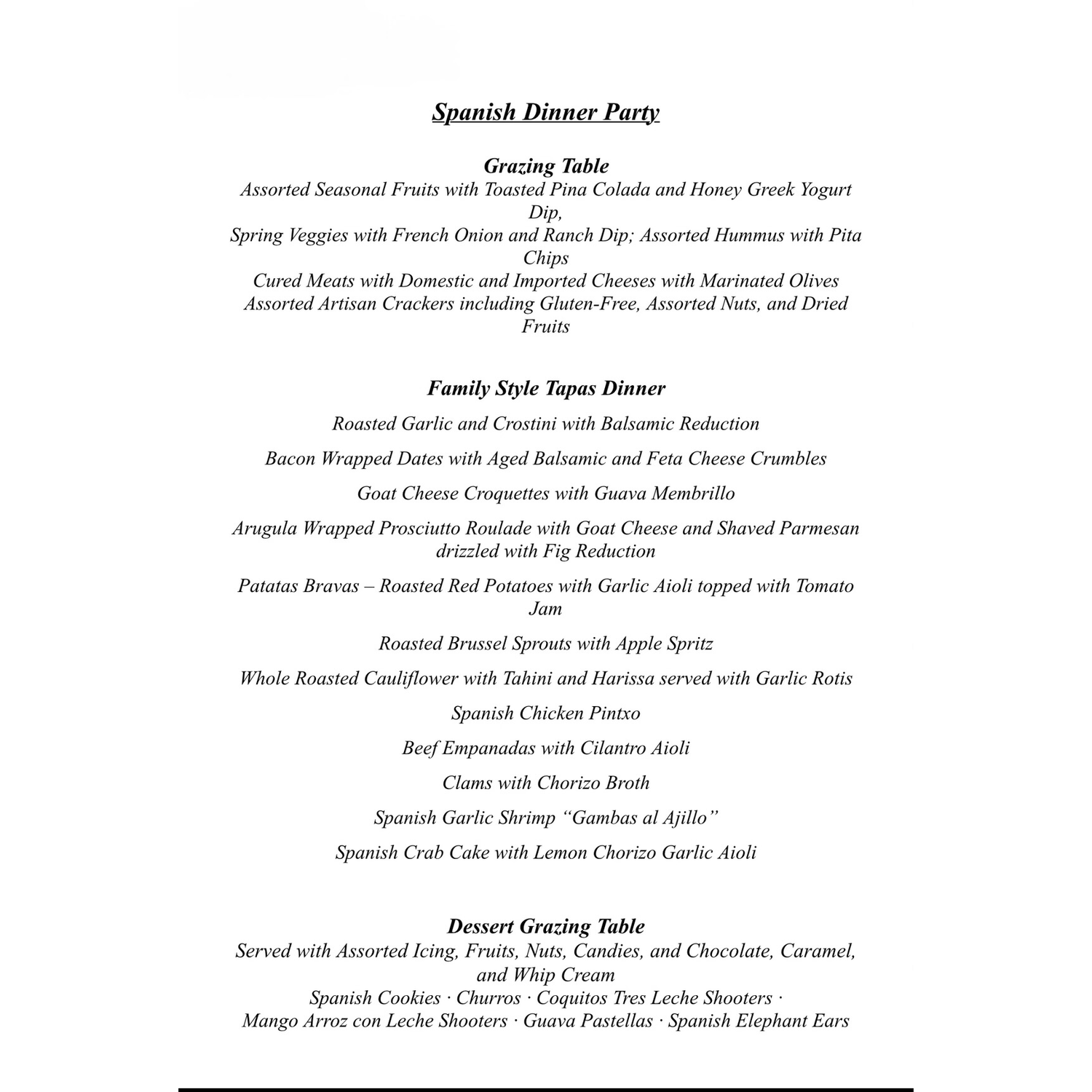 Wedding Dinner Menu