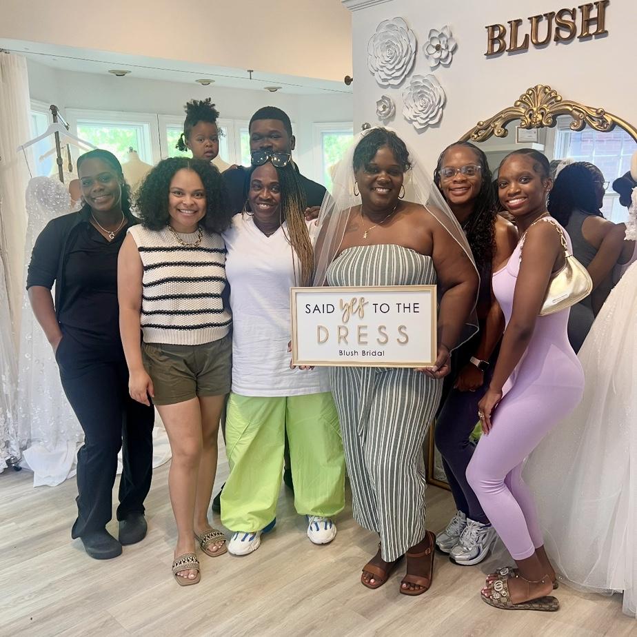 “This was one of the happiest days of my life! I feel so blessed and thankful to have such a strong support team around me. The day I picked out my wedding dress, I was surrounded by my family—my cheerleaders, my laughter, my love. Their support, encouragement, and joy made the moment even more special, and I will treasure the memories of that day forever. It reminded me that I am never alone, and that this journey toward my wedding day is made even more beautiful because of the amazing people I get to share it with.”