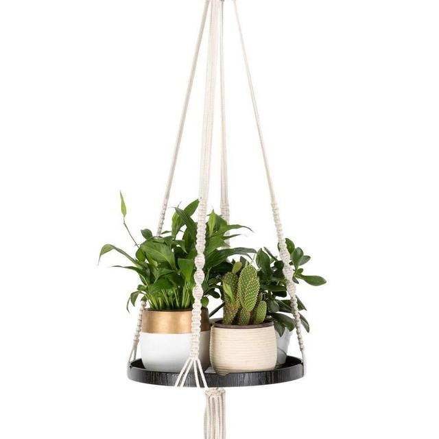 TIMEYARD Macrame Plant Hangers Shelf - Hanging Planter Indoor Decorative Pot Holder with Beautiful Flower Cut Outs - Boho Chic Bohemian Home Decor, in Box