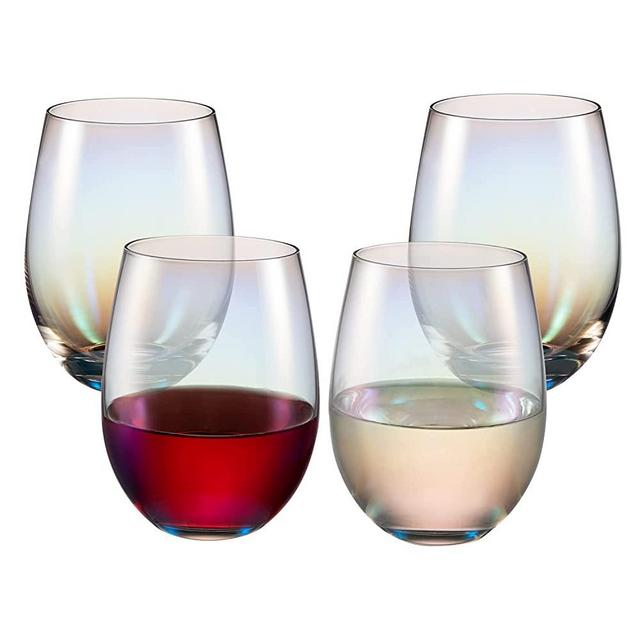 Eliu Stemless 4-Piece Wine Glass Party Set for Red and White Wines, Carbonated Mineral Water and Soft Drinks - Irisdent