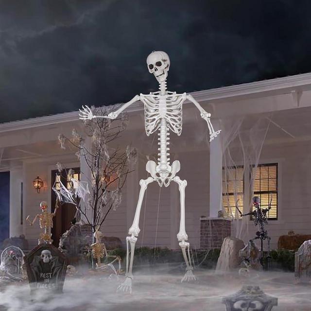 LaLamona 7.9ft Halloween Giant Skeleton, Tall Outdoor Skeleton with Full Body Posable Joints, Scary Plastic Large Skeleton for Halloween Haunted House Spooky Scene Decorations