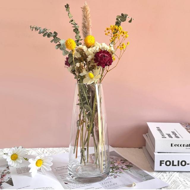 Aoderun Glass Vase for Flowers Modern Vases Home Decor Unique Flower Vase for Bouquet 8.7" Centerpiece Vase Decor Room,Bedroom,Living Room,Library,Office,Table,Entryway,Modern Farmhouse(Clear)