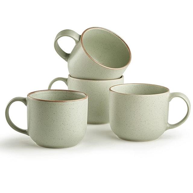 Maison Neuve Riverside Collection 4-Piece Mug Set - Hand Crafted Ceramic Stoneware Mug Set, Modern Dining Mugs - Large & Multipurpose Shape Mugs, Microwave & Dishwasher Safe - Sage Green, 16 Oz.