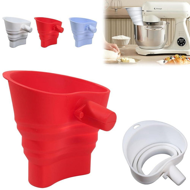 Mess-Free Flour Funnel for Kitchen Aid Mixer, Food-Grade Silicone Funnel, Stand Mixer Attachment for 4.5–5 Qt Tilt-Head Models, Dishwasher Safe (Red)