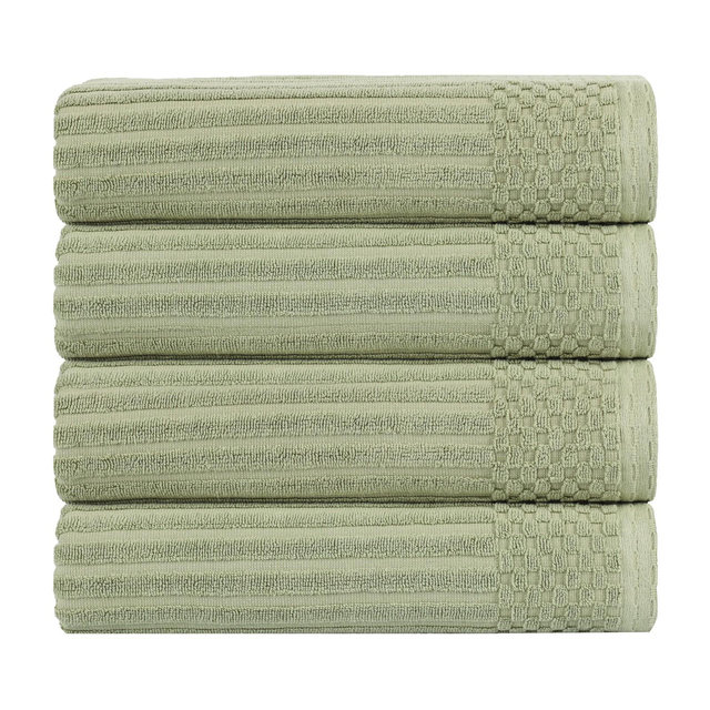 Modern Ribbed Cotton Absorbent Bath Towel Set of 4, Sage Green - Blue Nile Mills