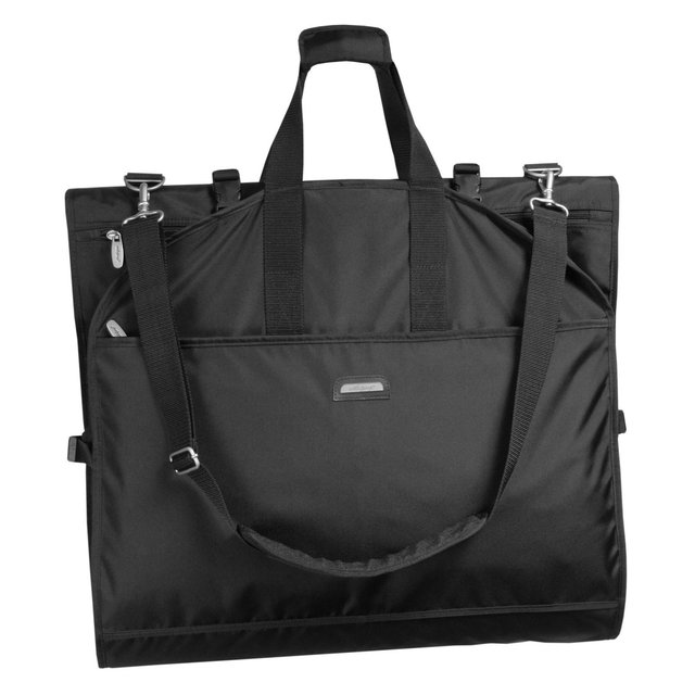 WallyBags 66" Premium Tri-Fold Carry On Destination Wedding Gown Travel Bag with multiple pockets and shoulder strap, Black