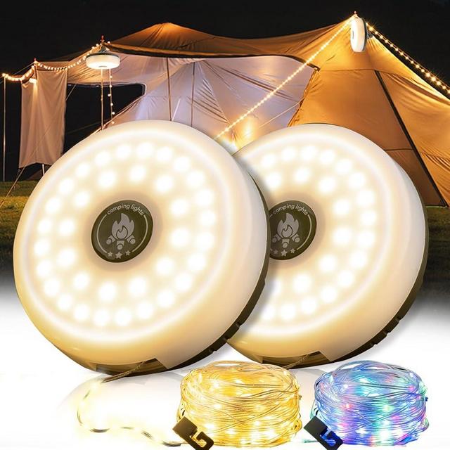 2-Pack Camping String Lights - 4 in 1 Outdoor Camping Lantern with 8 Lighting Modes(32.8Ft), Quick 30s Recovery, Waterproof, Type-C Fast Charging, Portable Camping Lights for Camping/Yard/Hiking